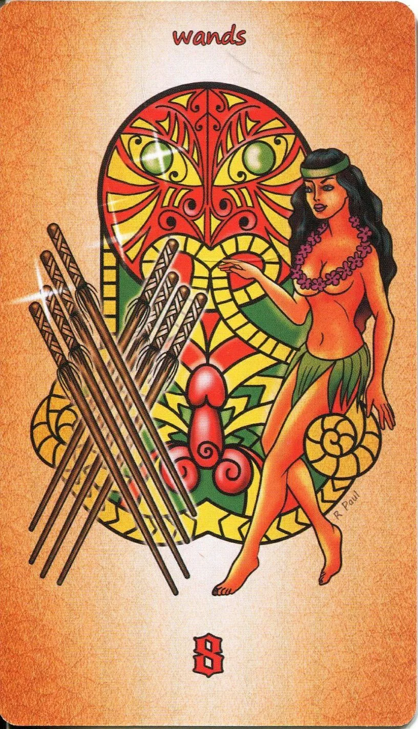 8 of Wands - Maori Tattoo Tarot - Tarot Deck by Roxana Paul