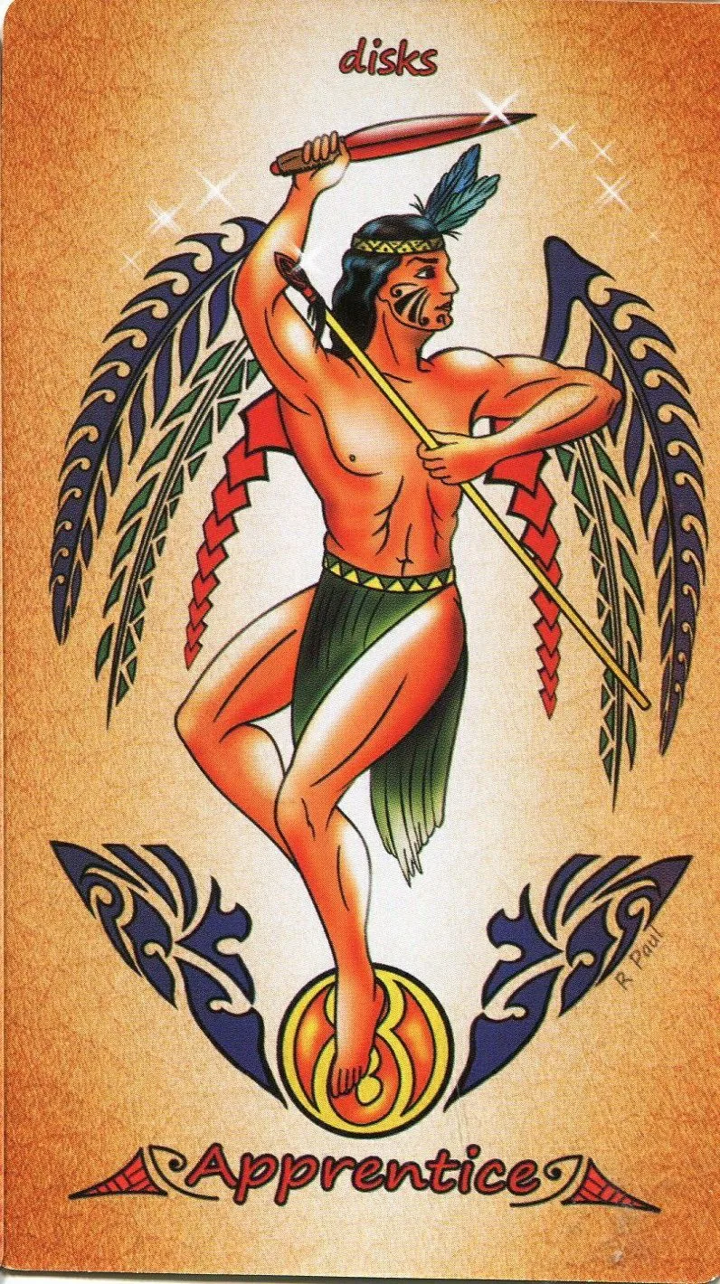 Apprentices of Disks - Maori Tattoo Tarot - Tarot Deck by Roxana Paul