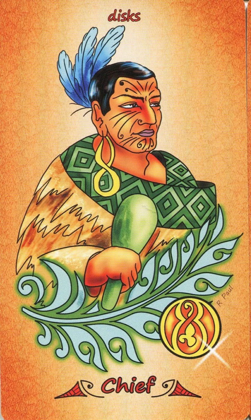 Chief of Disks - Maori Tattoo Tarot - Tarot Deck by Roxana Paul