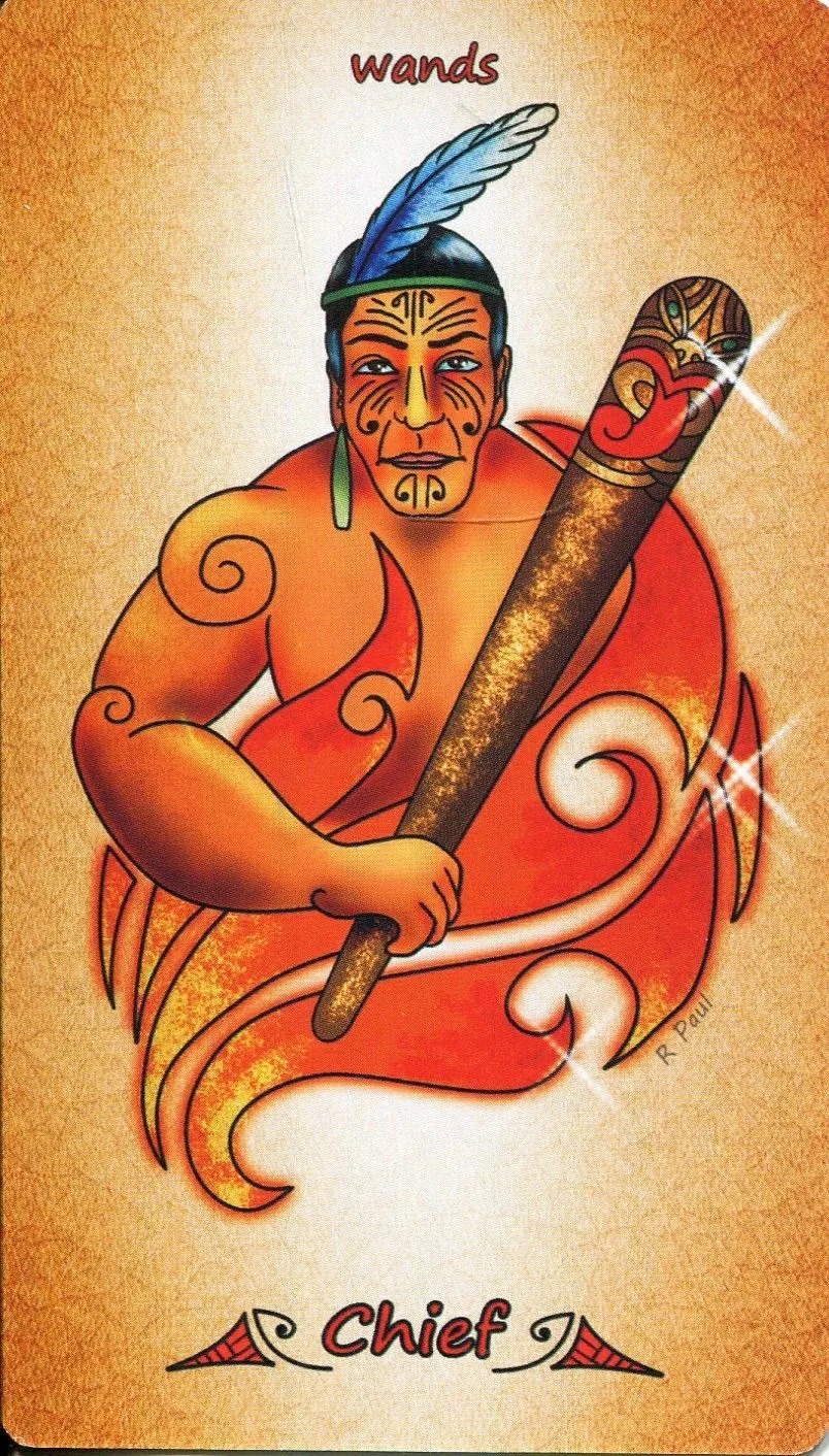 Chief of Wands - Maori Tattoo Tarot - Tarot Deck by Roxana Paul