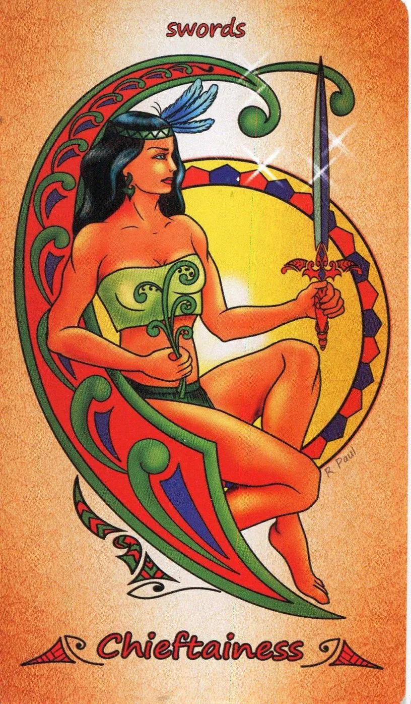 Chieftainess of Swords - Maori Tattoo Tarot - Tarot Deck by Roxana Paul