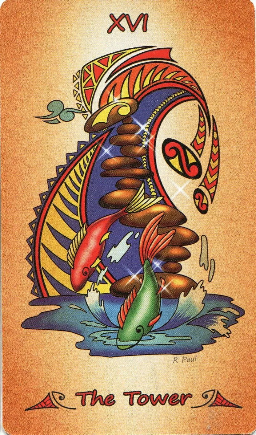 The Tower - Maori Tattoo Tarot - Tarot Deck by Roxana Paul