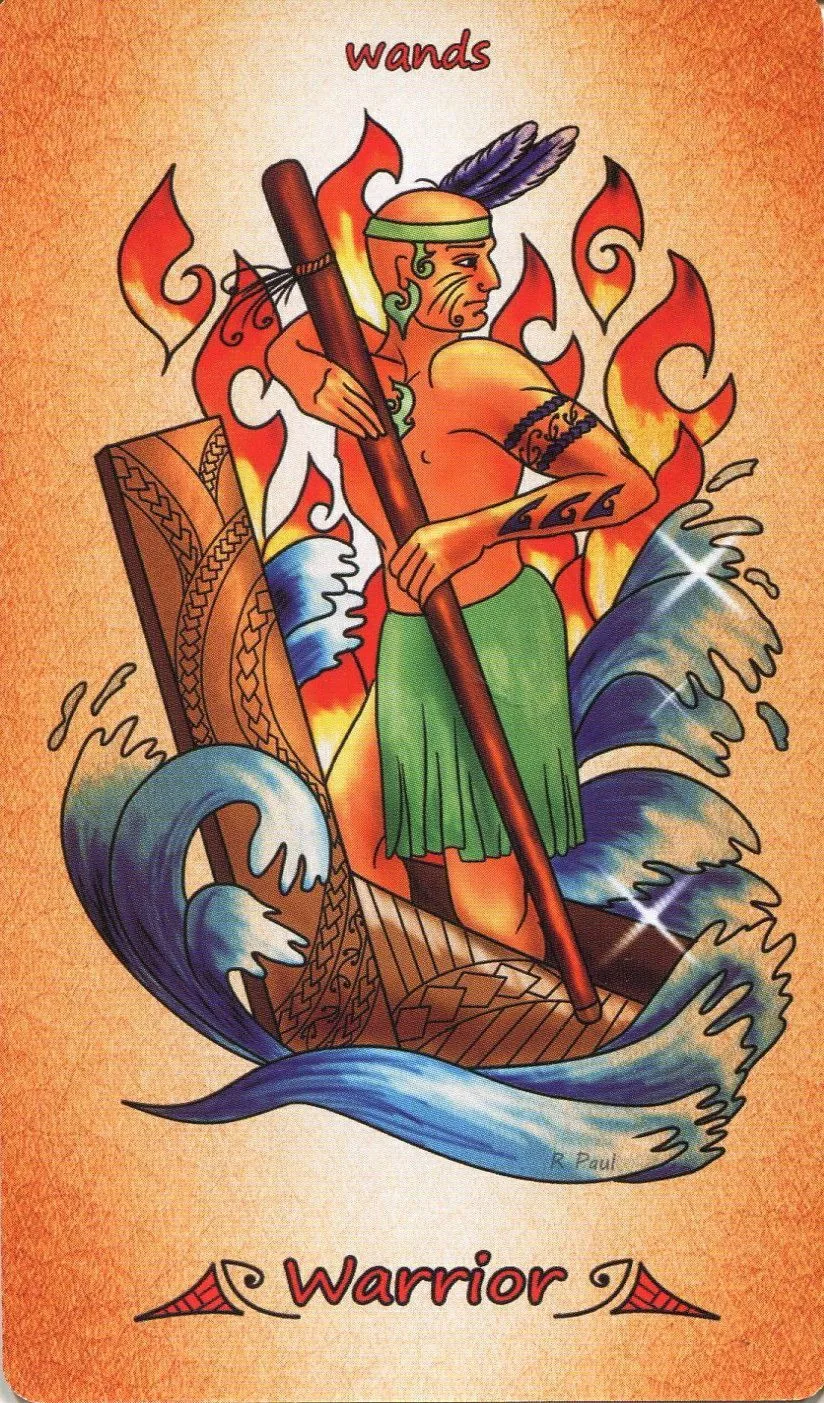 Warrior of Wands - Maori Tattoo Tarot - Tarot Deck by Roxana Paul