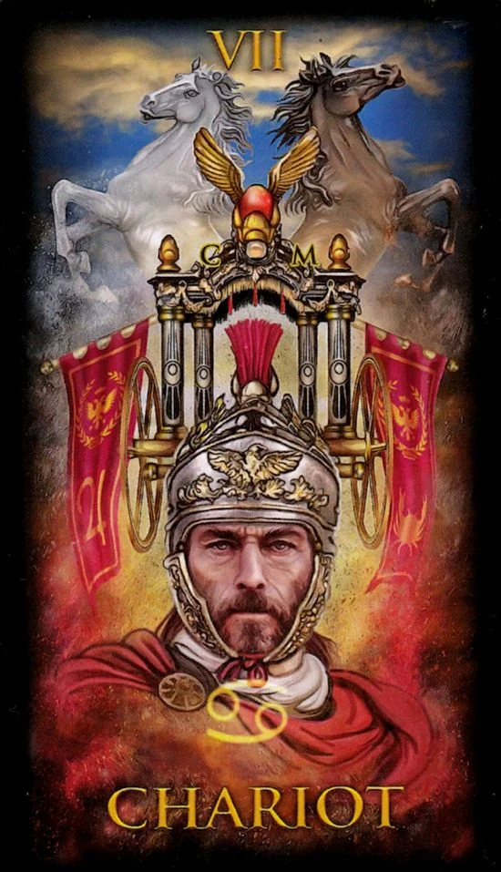 The Chariot card from the Marchetti Tarot deck