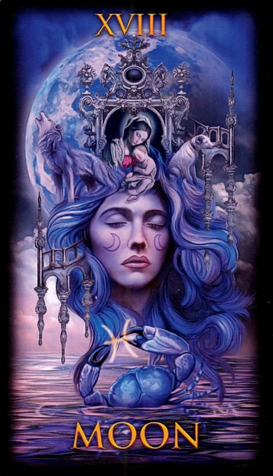 The Moon card from the Marchetti Tarot deck