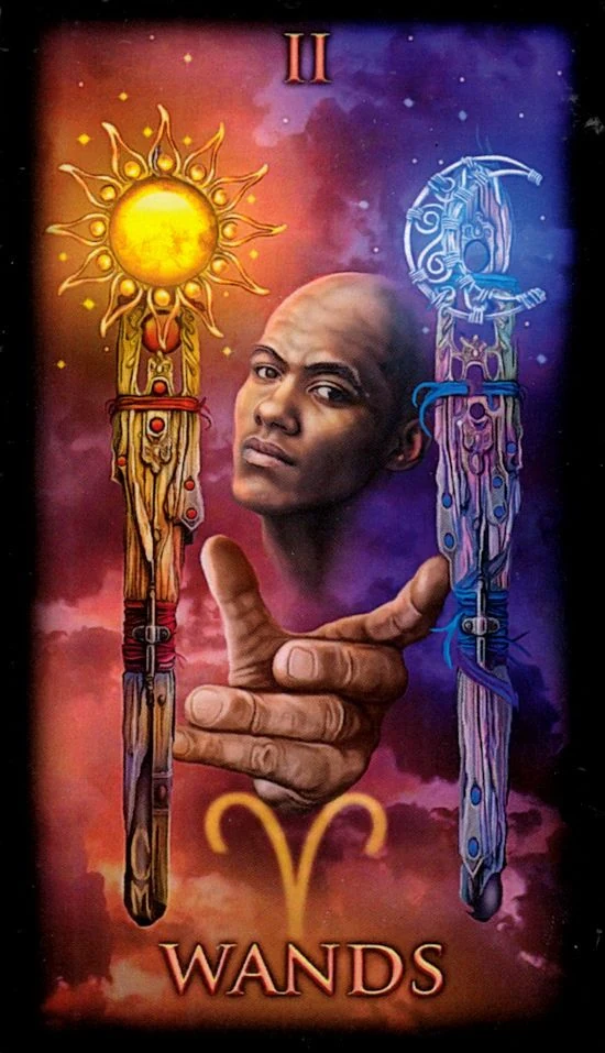 Two of Wands card from the Marchetti Tarot deck