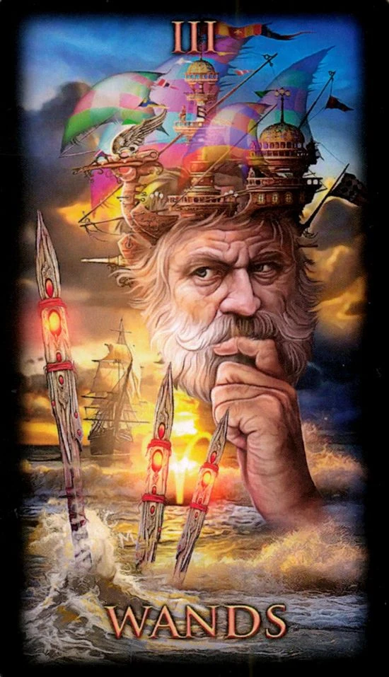 Three of Wands card from the Marchetti Tarot deck