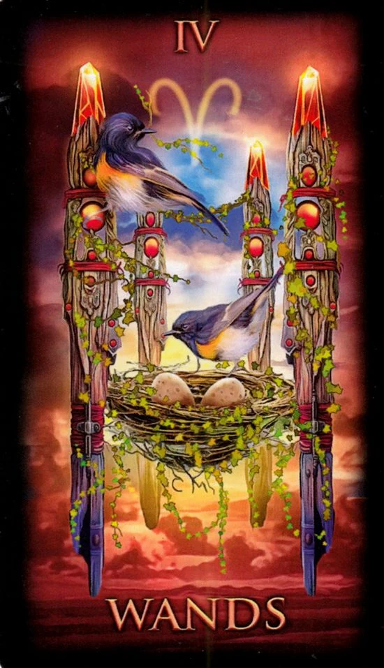 Four of Wands card from the Marchetti Tarot deck