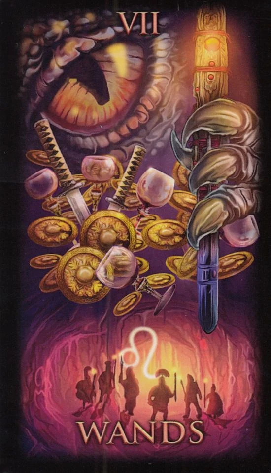 Seven of Wands card from the Marchetti Tarot deck