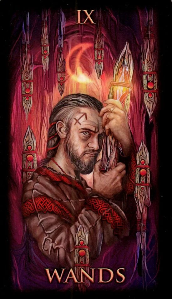 Nine of Wands card from the Marchetti Tarot deck