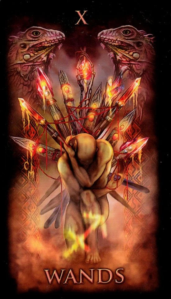 Ten of Wands card from the Marchetti Tarot deck