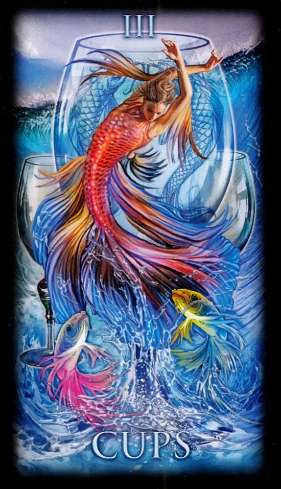 Three of Cups card from the Marchetti Tarot deck