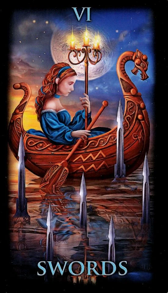 Six of Swords card from the Marchetti Tarot deck