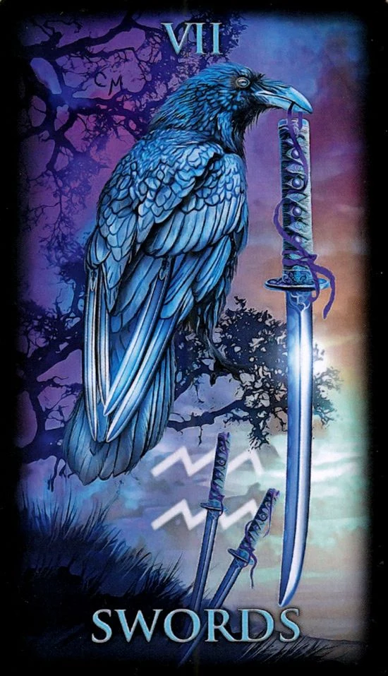Seven of Swords card from the Marchetti Tarot deck