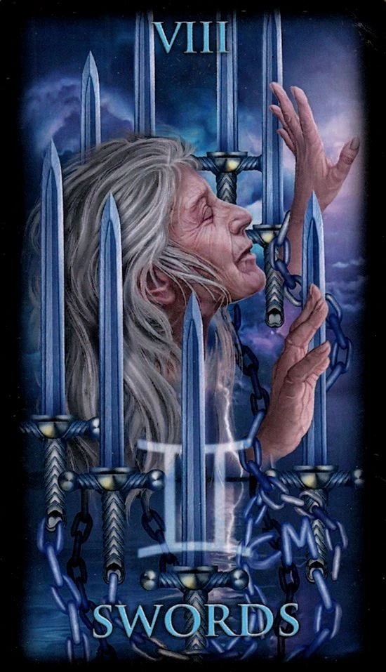 Eight of Swords card from the Marchetti Tarot deck