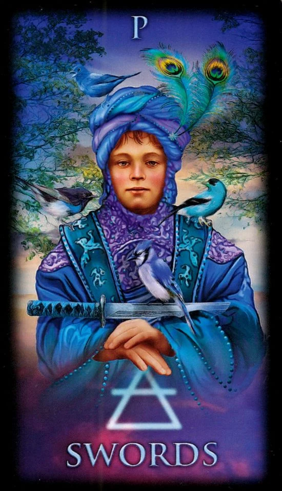 Page of Swords card from the Marchetti Tarot deck