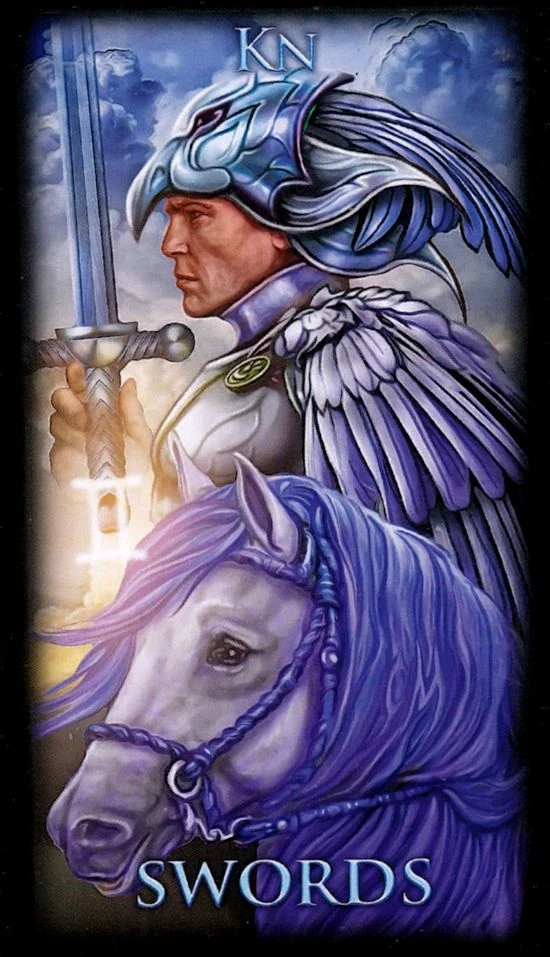 Knight of Swords card from the Marchetti Tarot deck