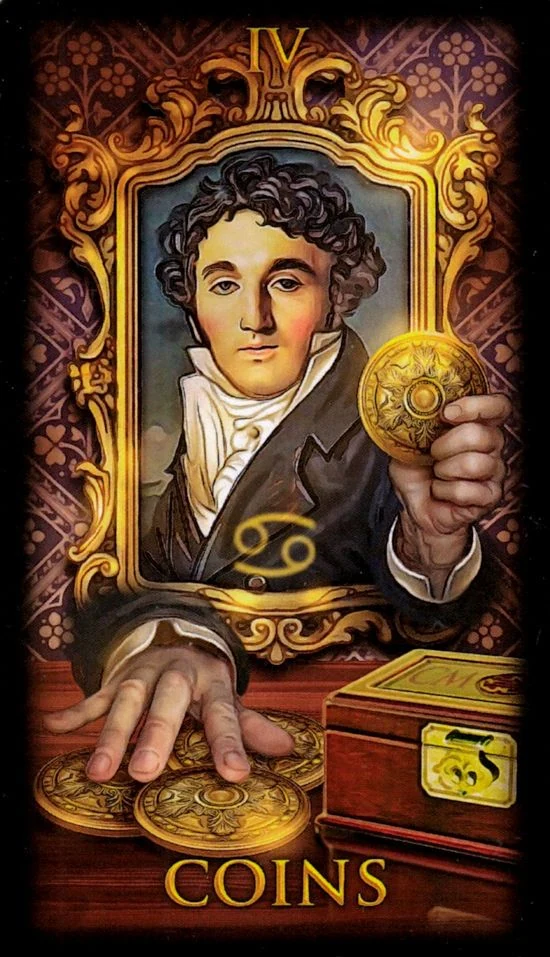 Four of Coins card from the Marchetti Tarot deck