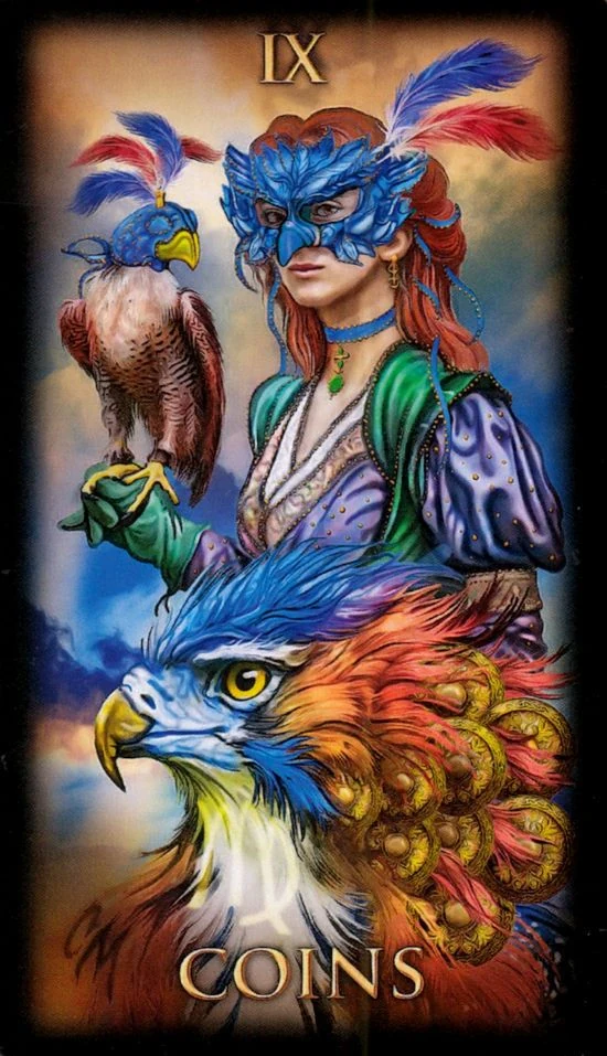 Nine of Coins card from the Marchetti Tarot deck