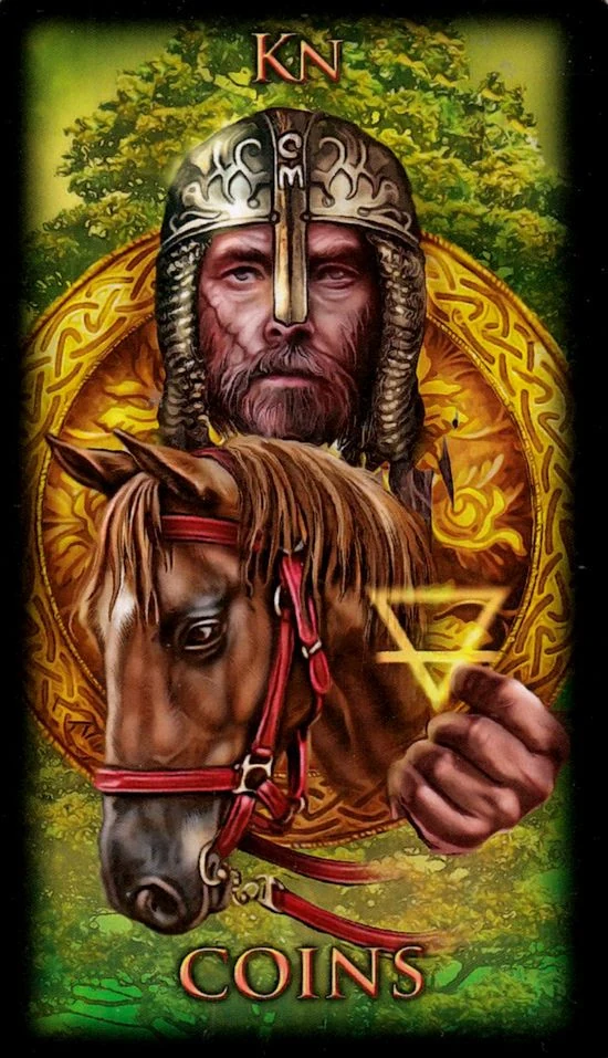 Knight of Coins card from the Marchetti Tarot deck