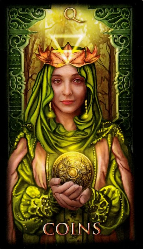 Queen of Coins card from the Marchetti Tarot deck
