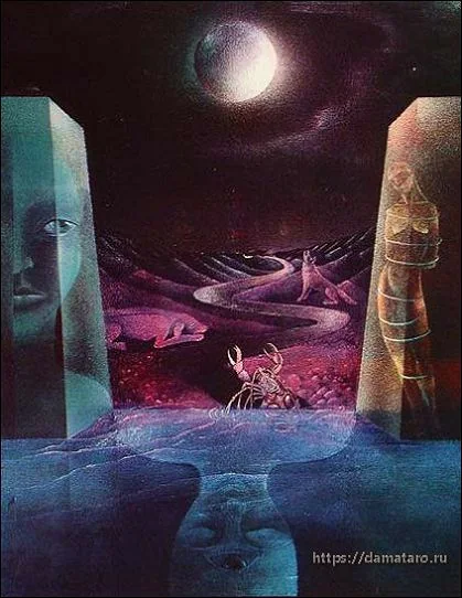The Moon card from the Margarete Petersen Tarot deck