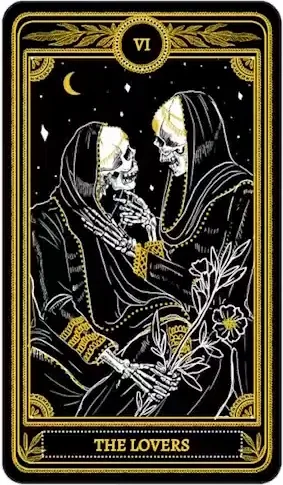 The Lovers card from the Marigold Tarot deck