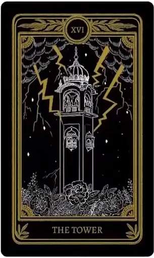 The Tower card from the Marigold Tarot deck