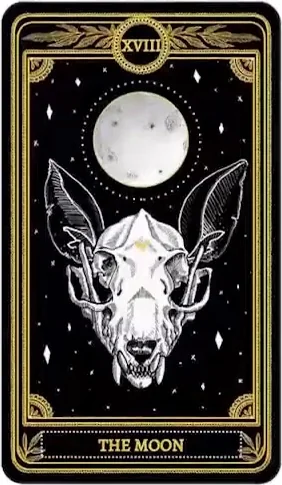 The Moon card from the Marigold Tarot deck
