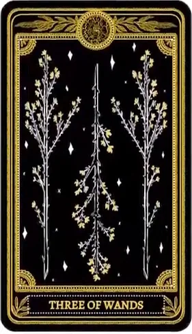 Three of Wands card from the Marigold Tarot deck