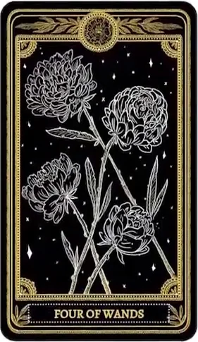 Four of Wands card from the Marigold Tarot deck