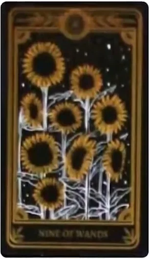 Nine of Wands card from the Marigold Tarot deck
