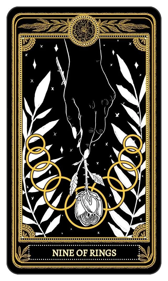Nine of Rings card from the Marigold Tarot deck