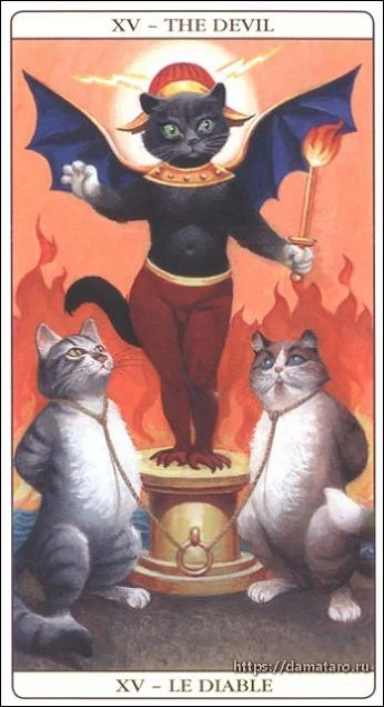 The Devil card from the Marseille Cat Tarot deck
