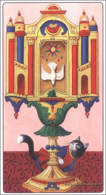 Marseille Cat Tarot Review 7 Ace of Chalices card from the Marseille Cat Tarot deck
