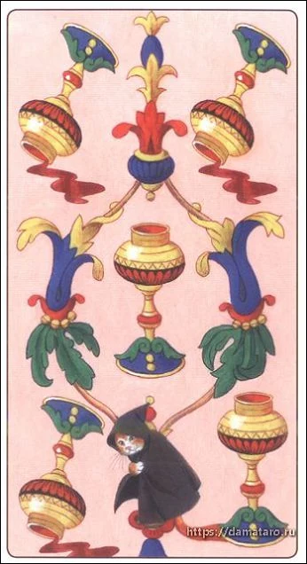 Five of Chalices card from the Marseille Cat Tarot deck