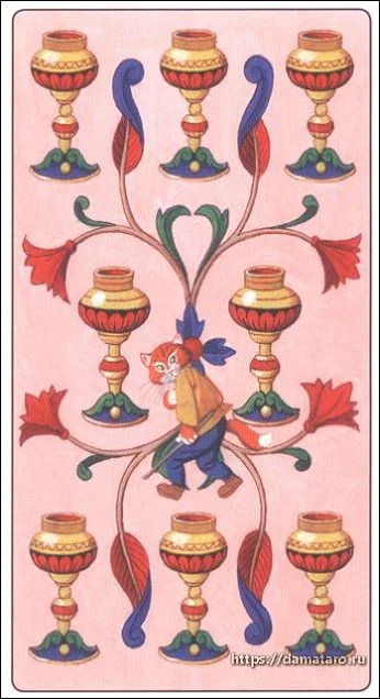 Eight of Chalices card from the Marseille Cat Tarot deck
