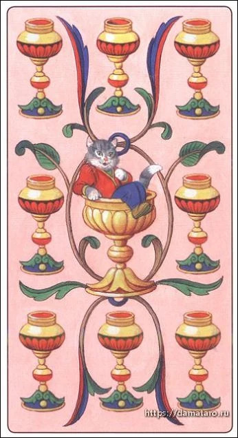 Nine of Chalices card from the Marseille Cat Tarot deck