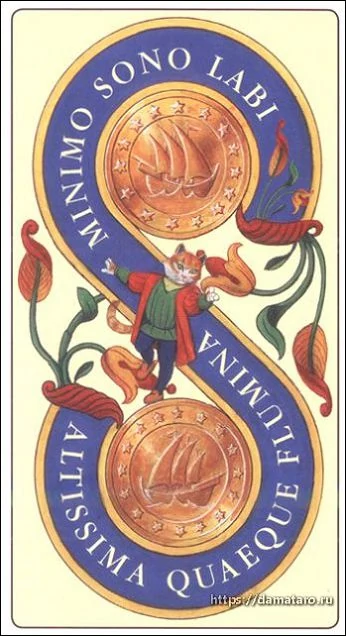 Two of Pentacles card from the Marseille Cat Tarot deck