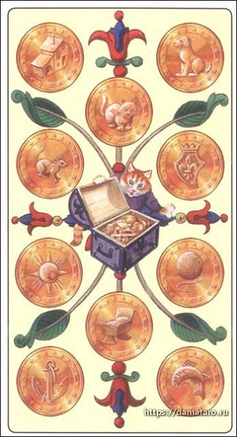 Ten of Pentacles card from the Marseille Cat Tarot deck