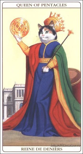 Queen of Pentacles card from the Marseille Cat Tarot deck