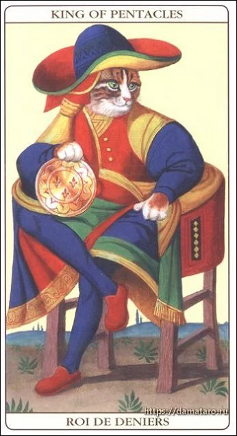 King of Pentacles card from the Marseille Cat Tarot deck