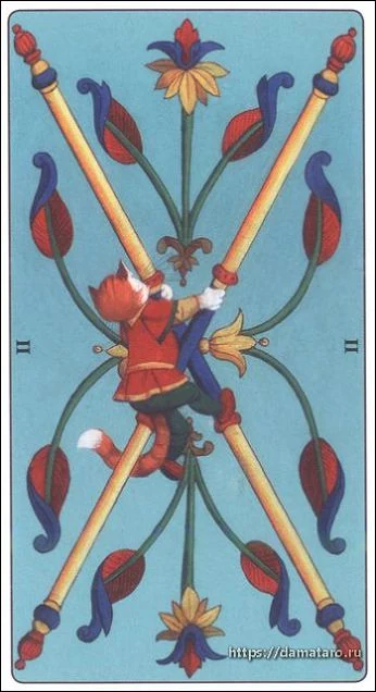Two of Wands card from the Marseille Cat Tarot deck