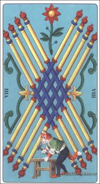 Eight of Wands card from the Marseille Cat Tarot deck