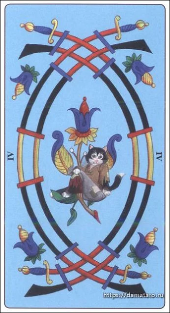 Four of Swords card from the Marseille Cat Tarot deck