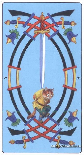 Five of Swords card from the Marseille Cat Tarot deck