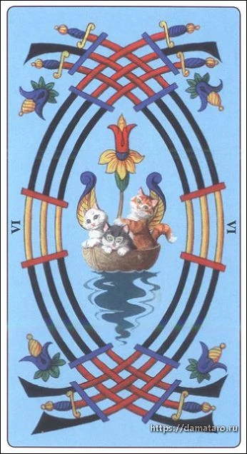 Six of Swords card from the Marseille Cat Tarot deck
