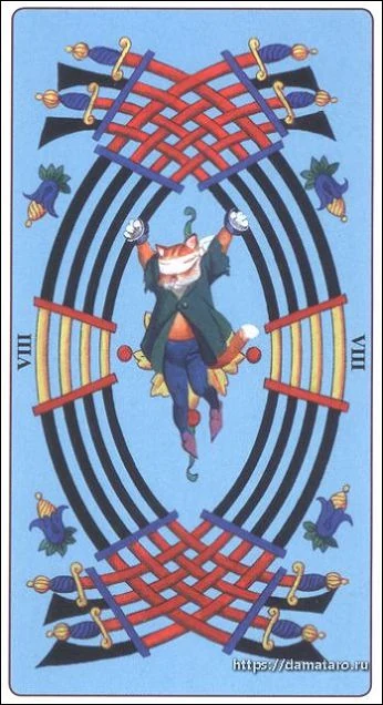 Eight of Swords card from the Marseille Cat Tarot deck