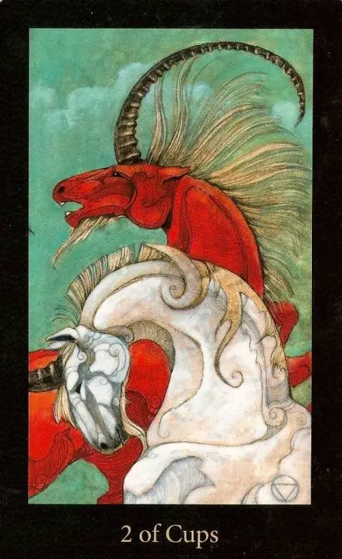 Mary El Tarot Review 10 2 of Cups card from the Mary-El Tarot deck