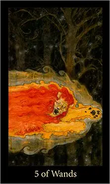 Mary El Tarot Review 8 5 of Wands card from the Mary-El Tarot deck